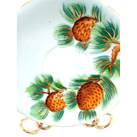 Norcrest Pine Cone Needles Hand painted Saucer Vintage 6 Inch Replacement 3/566 - Picture 2 of 12